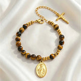 Tiger Eye Rosary Cross Bracelet