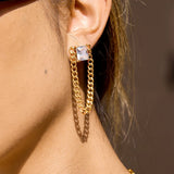 Square Zircon Cuban Link Tassel Earrings