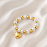 Two-Tone Pearl Heart Stretch Ring
