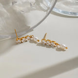 Shiny Zircon & Pearl Pendant Earrings