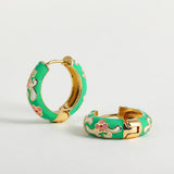 Enamel Flower Huggie Hoop Earrings