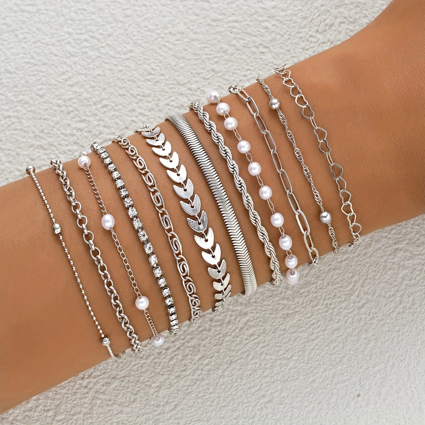 Boho Multi-Layer Bracelet Set — Snake Chain & Rhinestone Claw Chain