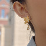 Gold Butterfly Pendant Drop Earrings