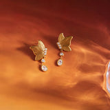 Gold Butterfly Pendant Drop Earrings