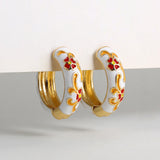 Boho Enamel Flower Hoop Earrings