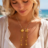 Turquoise Dolphin & Starfish Lariat Necklace