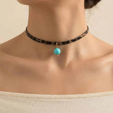 Turquoise Leopard Leather Choker