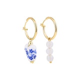 Blue Flower Ceramic Hoop Earrings