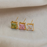 Multicolor Square Zircon Stud Earrings