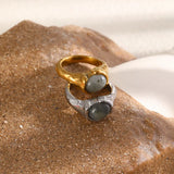 Oval Natural Stone PVD Gold Ring