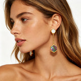 Abalone Hexagon Drop Earrings