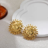 Vintage Sun Face Stud Earrings