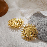 Vintage Sun Face Stud Earrings