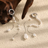 Pearl & Silver Long Chain Drop Earrings
