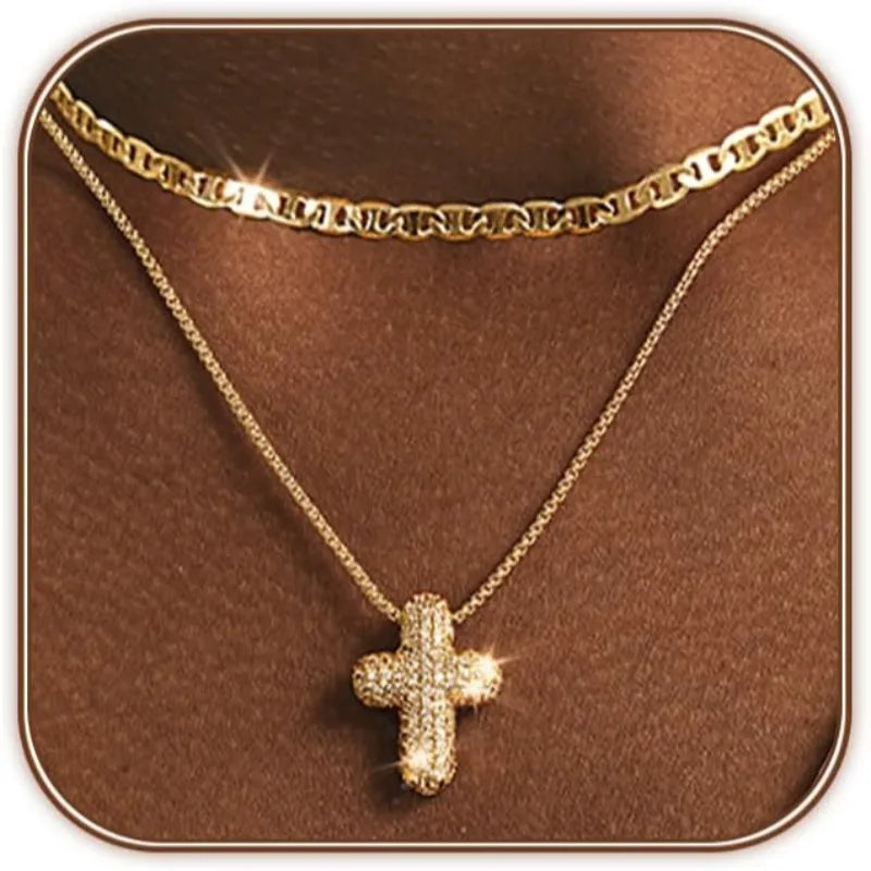 Bubble Cross Layered Necklace