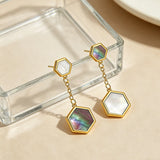 Abalone Hexagon Gradient Drop Earrings