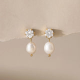 Zircon & Pearl Pendant Earrings