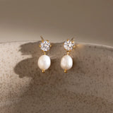 Imitation Pearl & CZ Zircon Stud Earrings