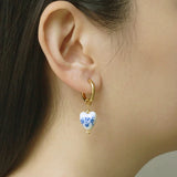 Blue Flower Ceramic Hoop Earrings