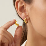 Gold CZ V-Huggie Hoop Earrings