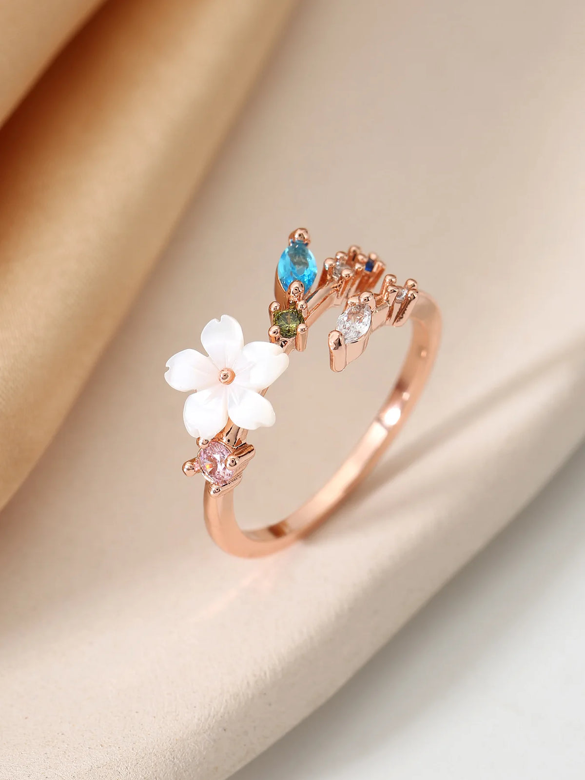 Magnolia Flower Crystal Ring