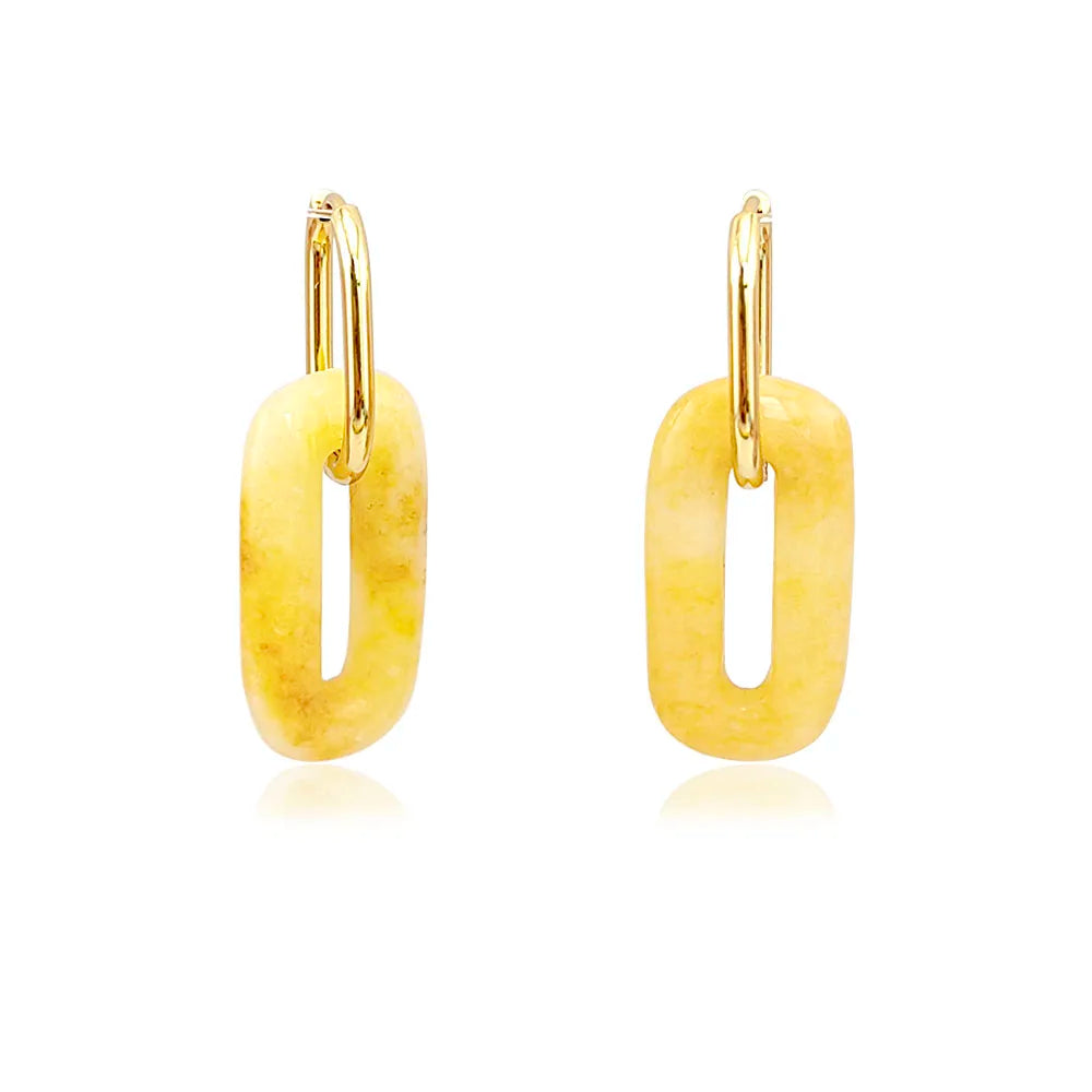 Hollow Green Stone Square Earrings