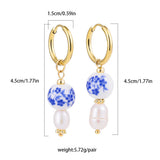 Blue Ceramic Bead & Pearl Hoop Earrings