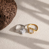 Geometric CZ Zircon Adjustable Chunky Ring