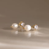 Imitation Pearl & CZ Zircon Stud Earrings