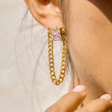 Square Zircon Cuban Link Tassel Earrings