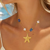 Lapis & Pearl Starfish Choker