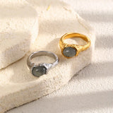 Oval Natural Stone PVD Gold Ring