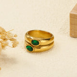 Waterproof Wide Double Layer Zircon Ring