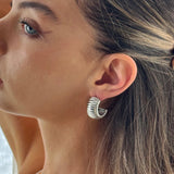 Ribbed Wide C-Shape Gold Hoops