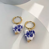 Blue Flower Ceramic Hoop Earrings