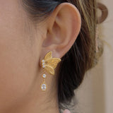 Gold Butterfly Pendant Drop Earrings
