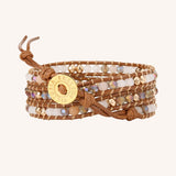 Quartz and Gold Bead Three Wrap Bracelet