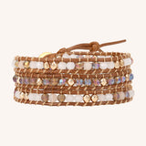 Quartz and Gold Bead Three Wrap Bracelet
