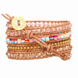 Natural Crystal with Rainbow Accent Five Wrap Bracelet
