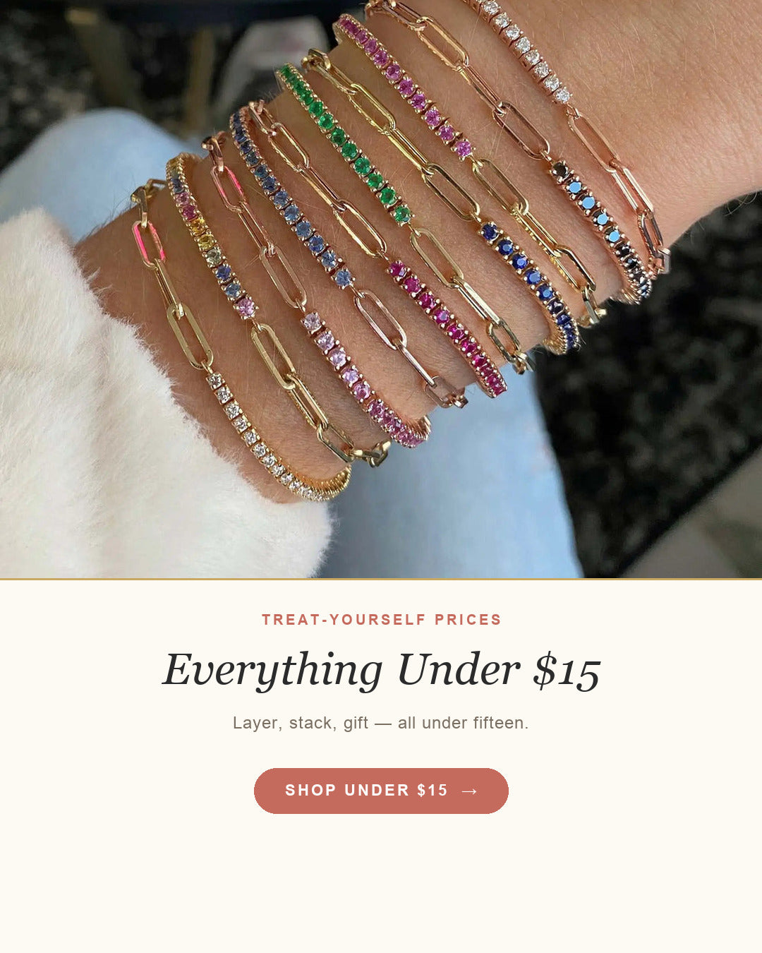 Everything Under $15 — Victoria Emerson homepage banner (mobile, v2)
