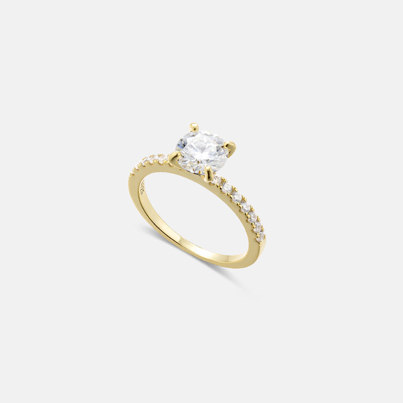 Alicia Moissanite Gold Vermeil Ring with Pavé Band